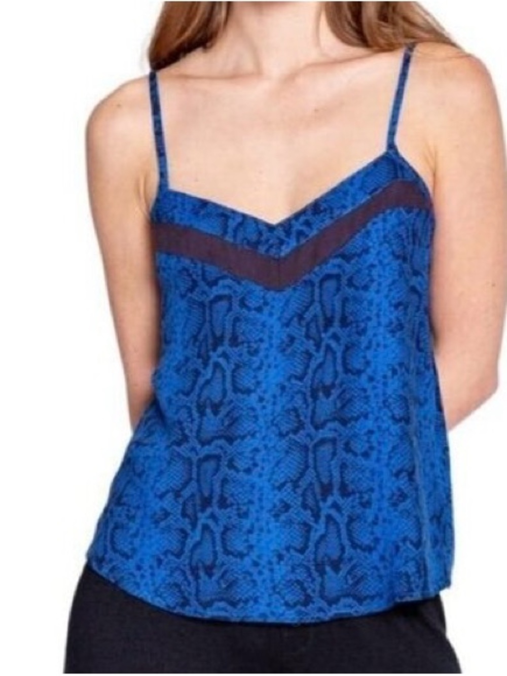 Blue Snake-Print Lace-Trim Cami Tank Top